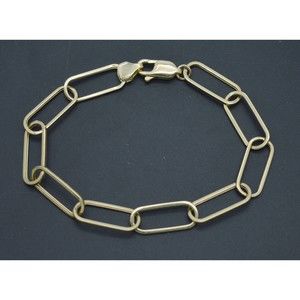 Real 14K Solid Yellow Gold 7.7mm Paperclip Link 7.5" Charm Bracelet 3.4gram